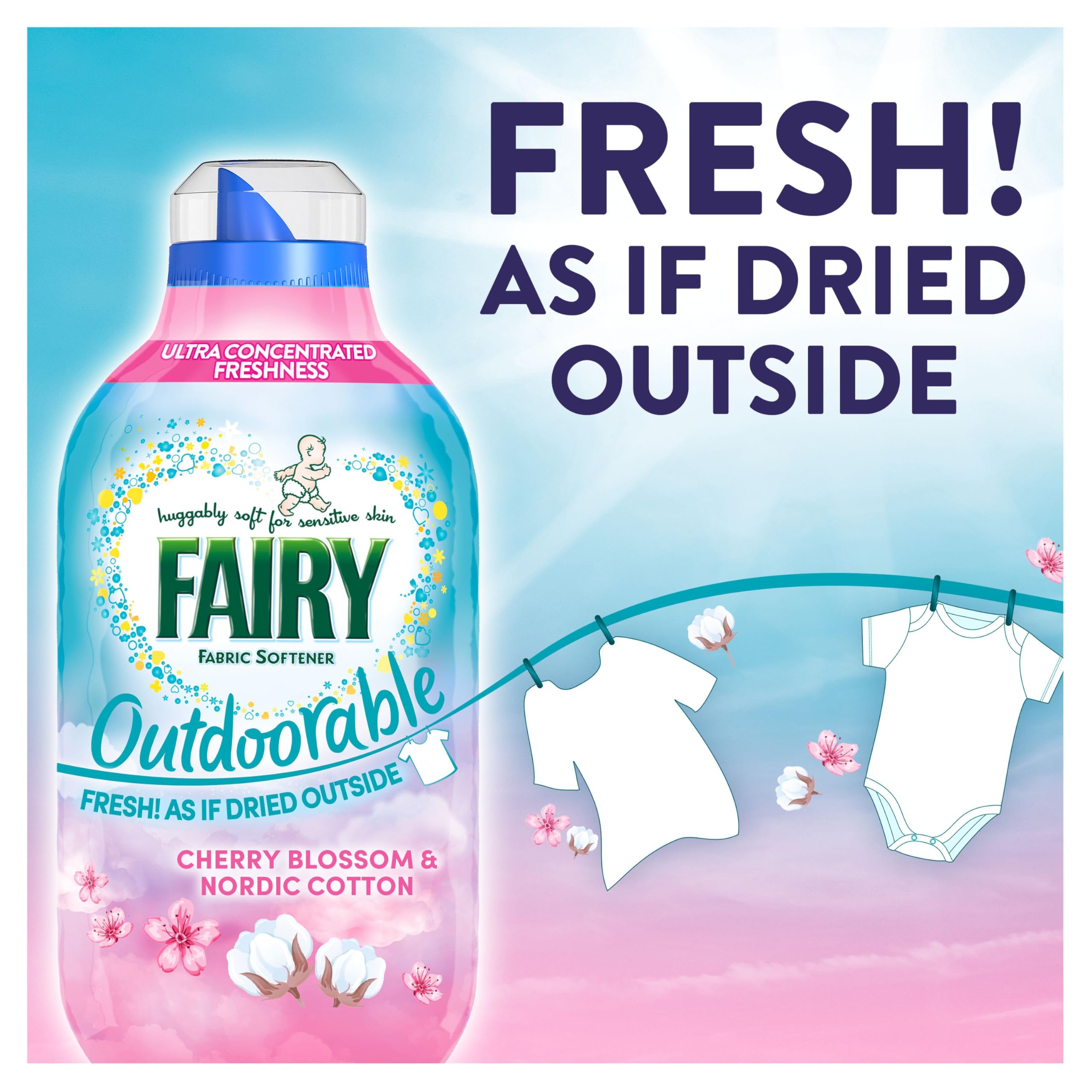 Fairy Outdoorable Fabric Conditioner Cherry Blossom & Nordic Cotton 424 Washes (8x53) Ultra Concentrated Sensitive Skin - New
