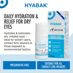 Hyabak Preservative-Free Eye Drops - Dry Eye Relief with Hyaluronic Acid - 10ml (300 Drops) - New - BBE 03/2028
