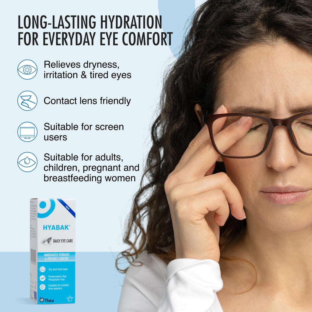 Hyabak Preservative-Free Eye Drops - Dry Eye Relief with Hyaluronic Acid - 10ml (300 Drops) - New - BBE 03/2028