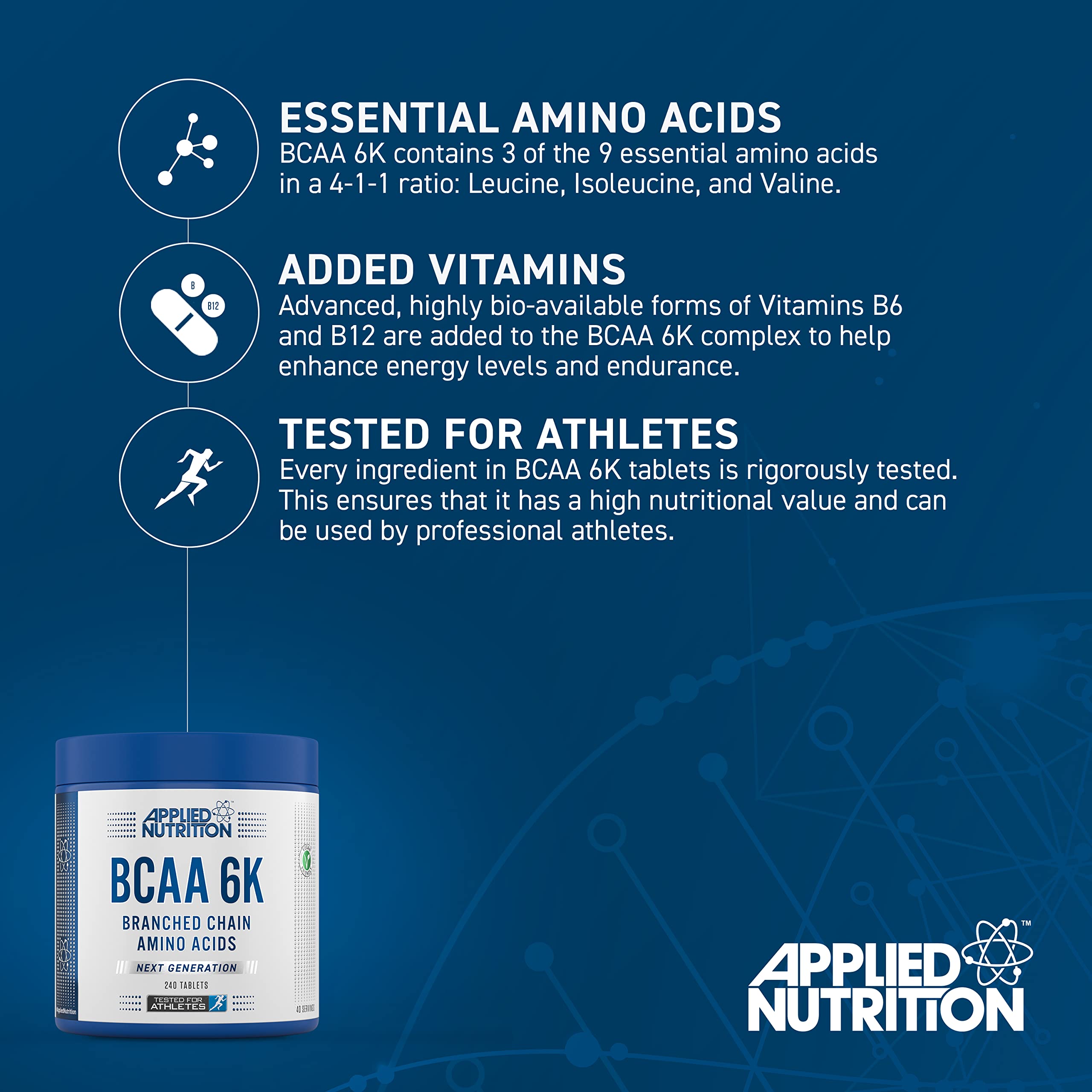 Applied Nutrition BCAA 6K (4:1:1) - 6000mg Branched Chain Amino Acids per Serving - Leucine, Isoleucine & Valine, for Endurance, Performance & Recovery 300 Vegan Capsules (30 Servings) - New - BBE 08/2027