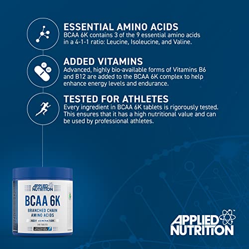 Applied Nutrition BCAA 6K (4:1:1) - 6000mg Branched Chain Amino Acids per Serving - Leucine, Isoleucine & Valine, for Endurance, Performance & Recovery 300 Vegan Capsules (30 Servings) - New - BBE 08/2027