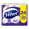 Velvet Classic Quilted Toilet Tissue 24 Rolls - 3-Ply White Jumbo Bulk Pack - Soft, Strong & Absorbent Toilet Roll - Damaged Box