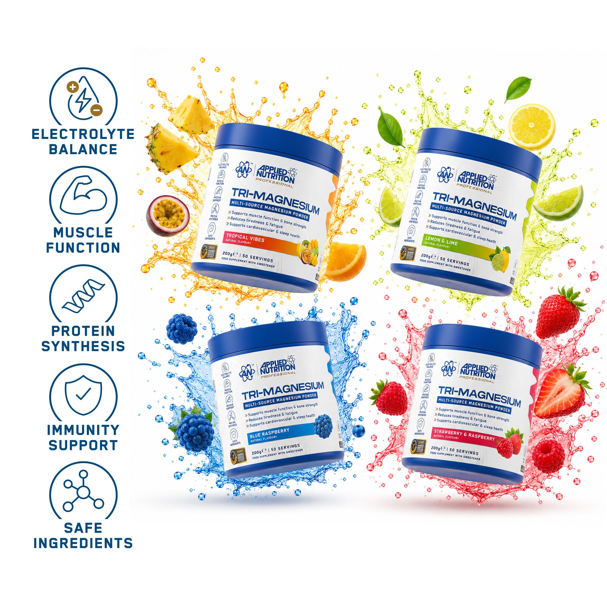 Applied Nutrition Tri-Magnesium Powder 3 in 1 - Magnesium Glycinate Supplements for Bone, Muscle, Nervous System Sleep Health - 300 mg per Serving (200g - 50 Servings) (Tropical Vibes) - New - BBE 01/2028