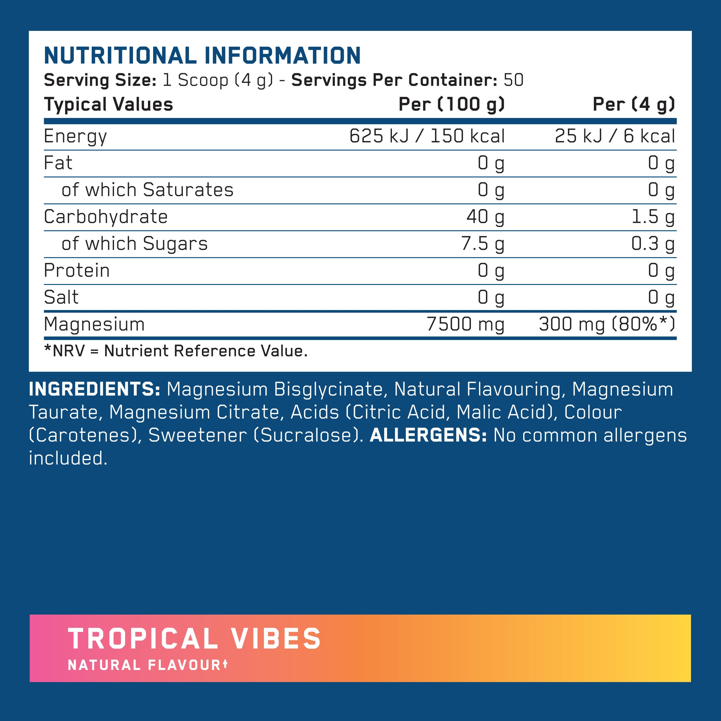 Applied Nutrition Tri-Magnesium Powder 3 in 1 - Magnesium Glycinate Supplements for Bone, Muscle, Nervous System Sleep Health - 300 mg per Serving (200g - 50 Servings) (Tropical Vibes) - New - BBE 01/2028