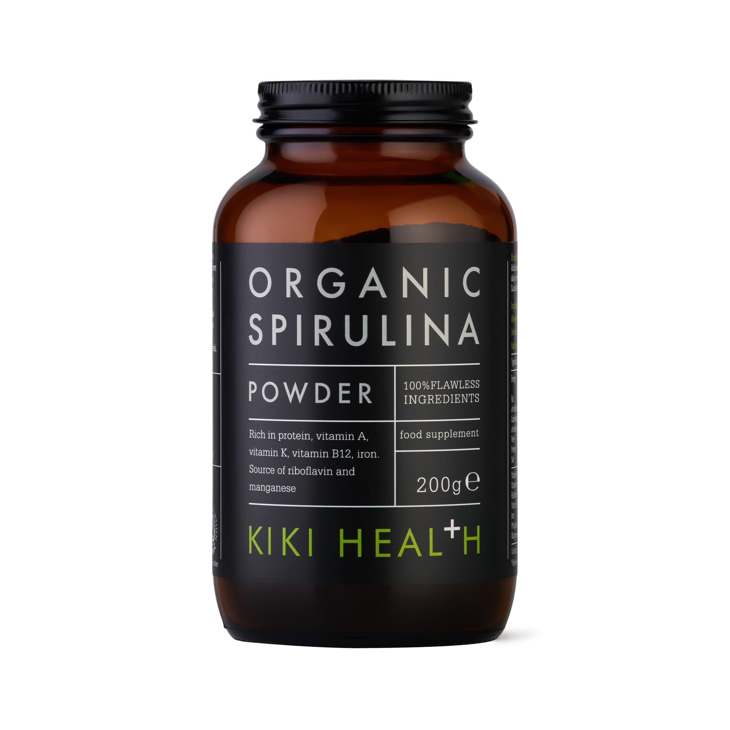 KIKI Health - Organic Spirulina Powder - 100% Pure, Non-GMO, High in Vitamin B12 & Iron - Boosts Energy, Immunity, Detox & Vitality - Rich in Antioxidants & Chlorophyll - 200g - New - BBE 05/2028