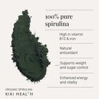 KIKI Health - Organic Spirulina Powder - 100% Pure, Non-GMO, High in Vitamin B12 & Iron - Boosts Energy, Immunity, Detox & Vitality - Rich in Antioxidants & Chlorophyll - 200g - New - BBE 05/2028