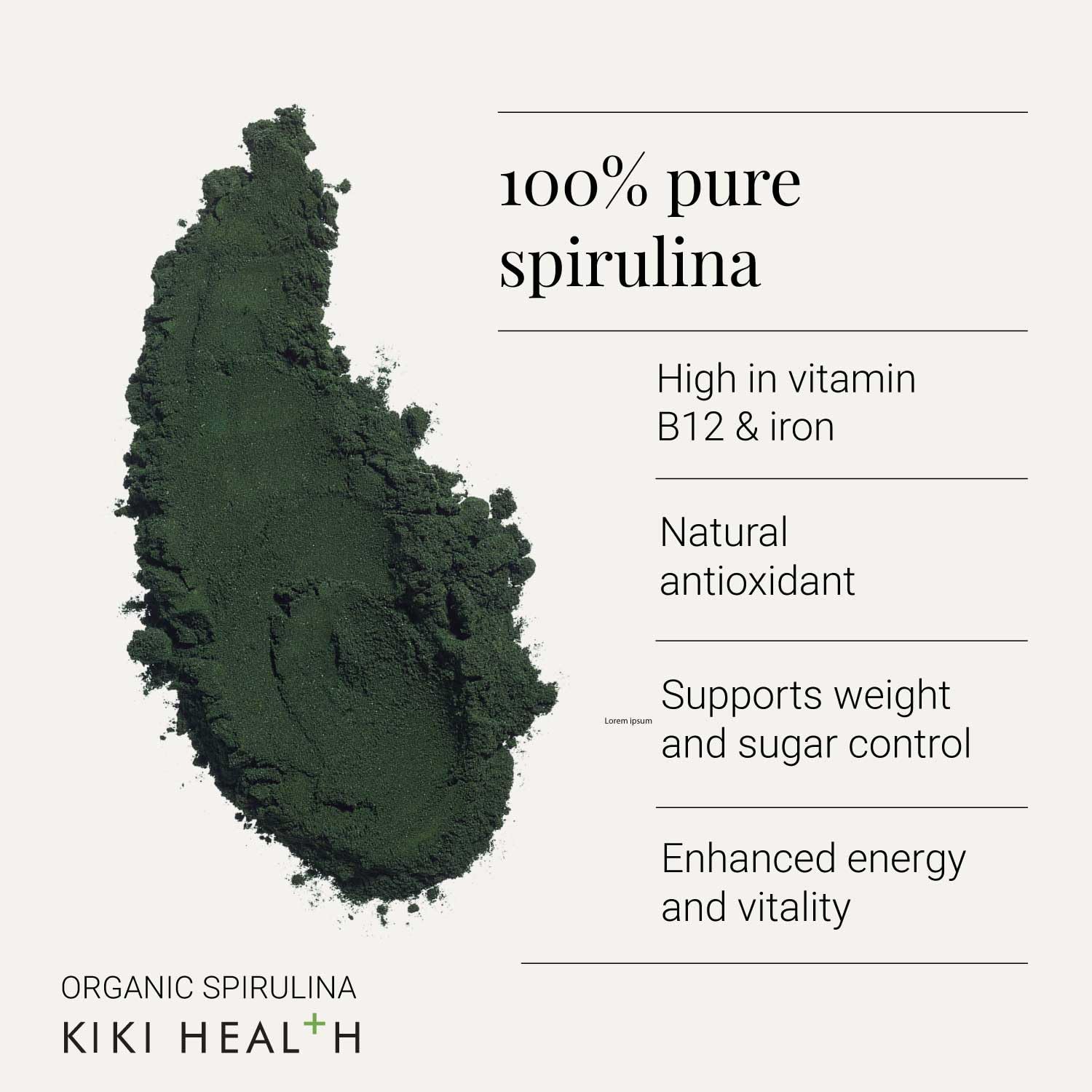 KIKI Health - Organic Spirulina Powder - 100% Pure, Non-GMO, High in Vitamin B12 & Iron - Boosts Energy, Immunity, Detox & Vitality - Rich in Antioxidants & Chlorophyll - 200g - New - BBE 05/2028