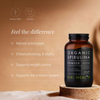 KIKI Health - Organic Spirulina Powder - 100% Pure, Non-GMO, High in Vitamin B12 & Iron - Boosts Energy, Immunity, Detox & Vitality - Rich in Antioxidants & Chlorophyll - 200g - New - BBE 05/2028