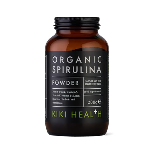 KIKI Health - Organic Spirulina Powder - 100% Pure, Non-GMO, High in Vitamin B12 & Iron - Boosts Energy, Immunity, Detox & Vitality - Rich in Antioxidants & Chlorophyll - 200g - New - BBE 05/2028