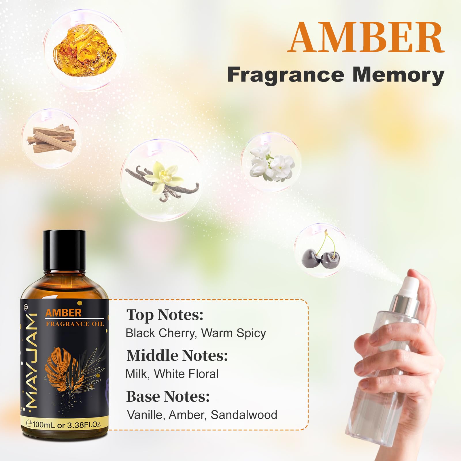 MAYJAM Amber Fragrance Oil for Diffusers - Home Scent Essential Oil 100ml - New - BBE 12/2028