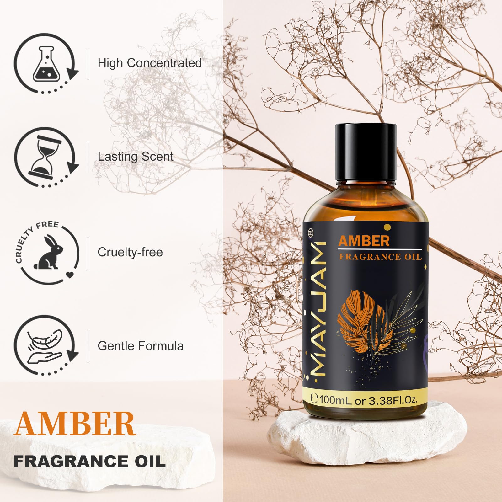 MAYJAM Amber Fragrance Oil for Diffusers - Home Scent Essential Oil 100ml - New - BBE 12/2028