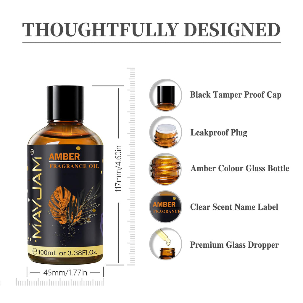 MAYJAM Amber Fragrance Oil for Diffusers - Home Scent Essential Oil 100ml - New - BBE 12/2028