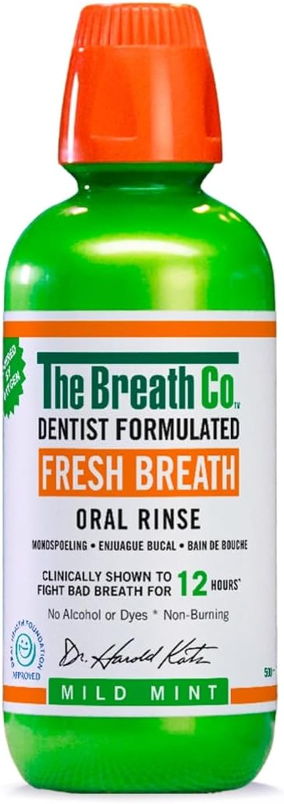 The Breath Co. Alcohol Free Mouthwash - Dentist Formulated Oral Rinse for 12 Hours of Fresh Breath - Mild Mint Flavour, 500ml - New - BBE 05/2028