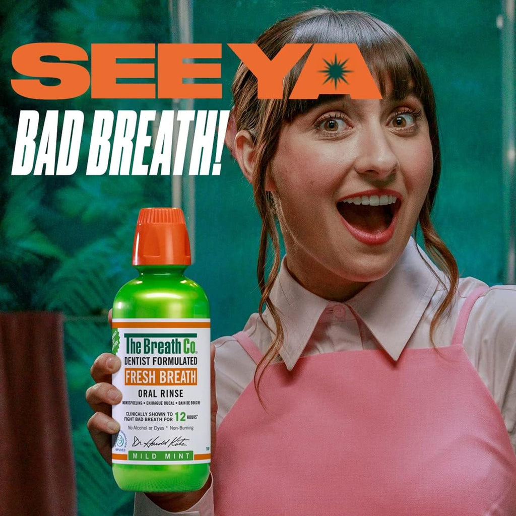 The Breath Co. Alcohol Free Mouthwash - Dentist Formulated Oral Rinse for 12 Hours of Fresh Breath - Mild Mint Flavour, 500ml - New - BBE 05/2028