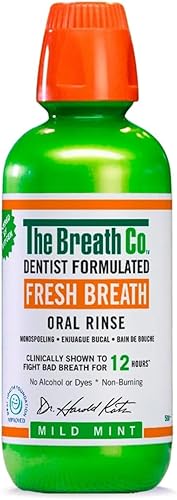 The Breath Co. Alcohol Free Mouthwash - Dentist Formulated Oral Rinse for 12 Hours of Fresh Breath - Mild Mint Flavour, 500ml - New - BBE 05/2028