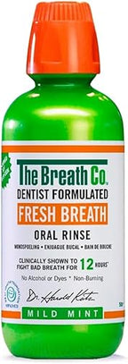 The Breath Co. Alcohol Free Mouthwash - Dentist Formulated Oral Rinse for 12 Hours of Fresh Breath - Mild Mint Flavour, 500ml - New - BBE 05/2028