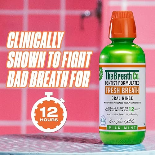 The Breath Co. Alcohol Free Mouthwash - Dentist Formulated Oral Rinse for 12 Hours of Fresh Breath - Mild Mint Flavour, 500ml - New - BBE 05/2028