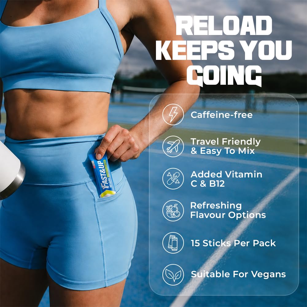 Fast&Up Reload Electrolyte Powder Drink Mix - 15 Sachets - Lemon & Lime - Hydration Energy Vitamins - New - BBE 03/2028