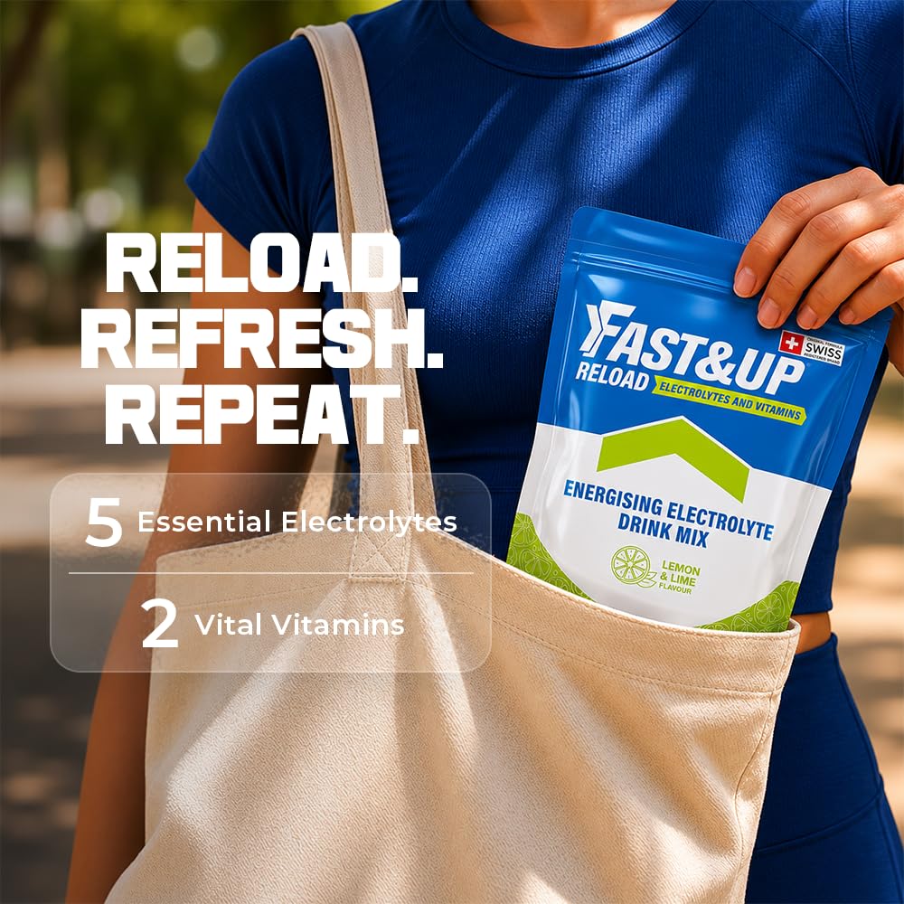 Fast&Up Reload Electrolyte Powder Drink Mix - 15 Sachets - Lemon & Lime - Hydration Energy Vitamins - New - BBE 03/2028