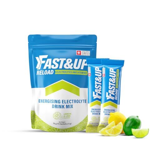 Fast&Up Reload Electrolyte Powder Drink Mix - 15 Sachets - Lemon & Lime - Hydration Energy Vitamins - New - BBE 03/2028