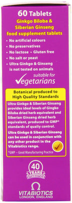 Vitabiotics Ultra Ginkgo and Ginseng Tablets - 60 Tablets - Damaged Box - BBE 12/2027
