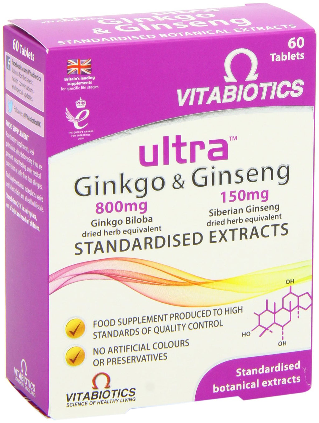 Vitabiotics Ultra Ginkgo and Ginseng Tablets - 60 Tablets - Damaged Box - BBE 12/2027