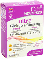 Vitabiotics Ultra Ginkgo and Ginseng Tablets - 60 Tablets - Damaged Box - BBE 12/2027