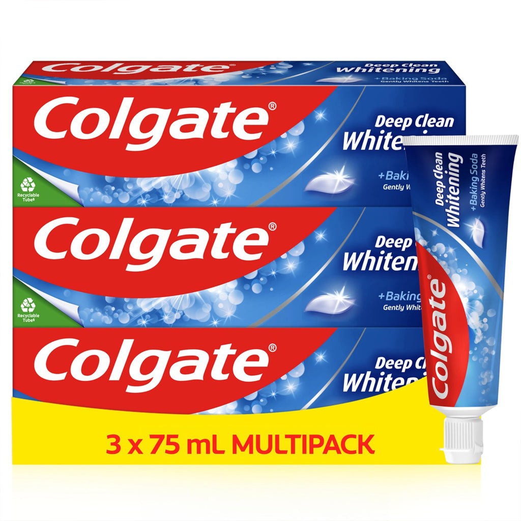 Colgate Deep Clean Whitening Toothpaste with Baking Soda 75ml - Triple Pack - Damaged Box - BBE 11/2026
