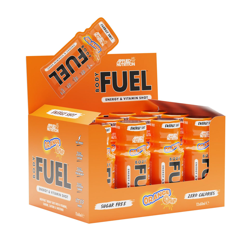 Applied Nutrition BodyFuel Energy Shot - Body Fuel Prime Energy Shot, Physical Performance with B-Vitamins, Taurine, Caffeine, Sugar Free, Zero Calories (Box 12 Units x 60ml) (Orange) - New - BBE 03/2026