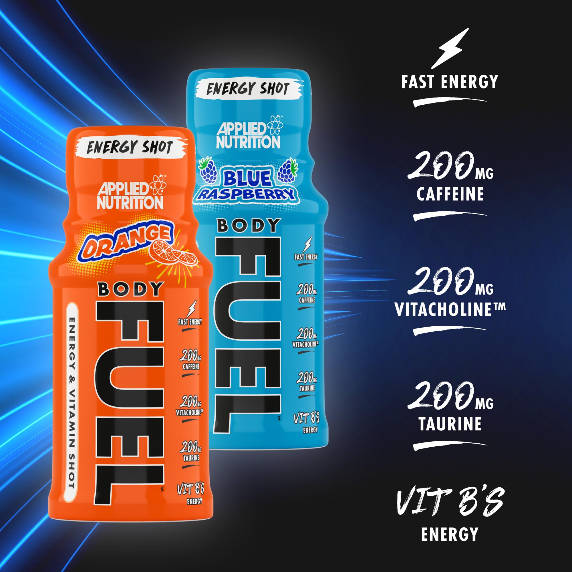 Applied Nutrition BodyFuel Energy Shot - Body Fuel Prime Energy Shot, Physical Performance with B-Vitamins, Taurine, Caffeine, Sugar Free, Zero Calories (Box 12 Units x 60ml) (Orange) - New - BBE 03/2026