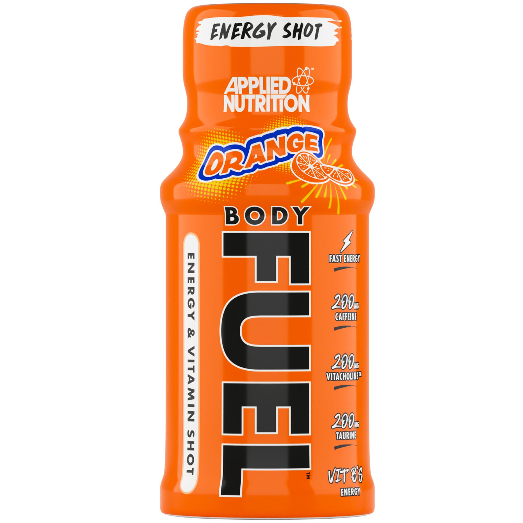 Applied Nutrition BodyFuel Energy Shot - Body Fuel Prime Energy Shot, Physical Performance with B-Vitamins, Taurine, Caffeine, Sugar Free, Zero Calories (Box 12 Units x 60ml) (Orange) - New - BBE 03/2026