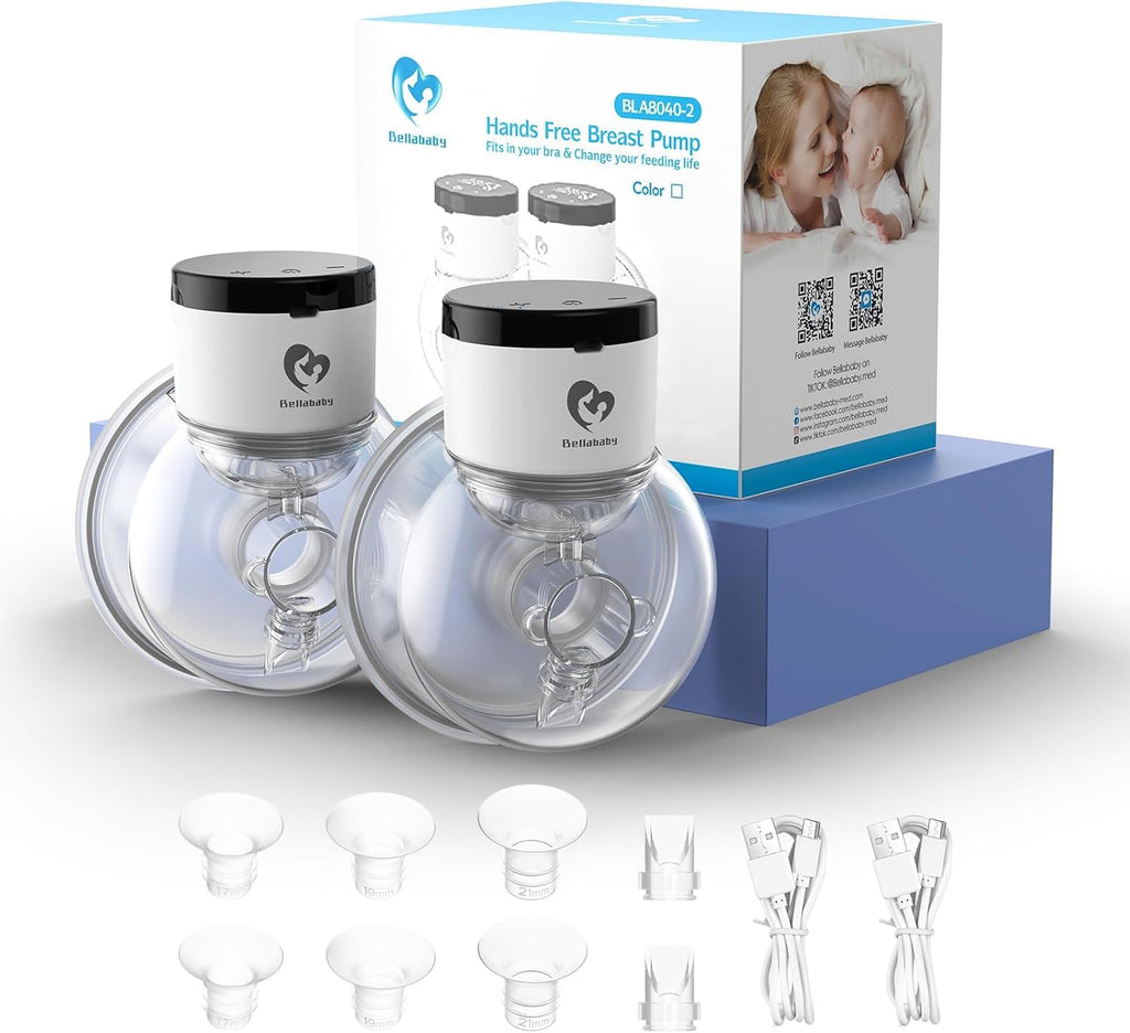 Bellababy Double Electric Breast Pump - 21mm, 24mm, 27mm Flanges - Touch Screen - Strong Suction - Blue - New