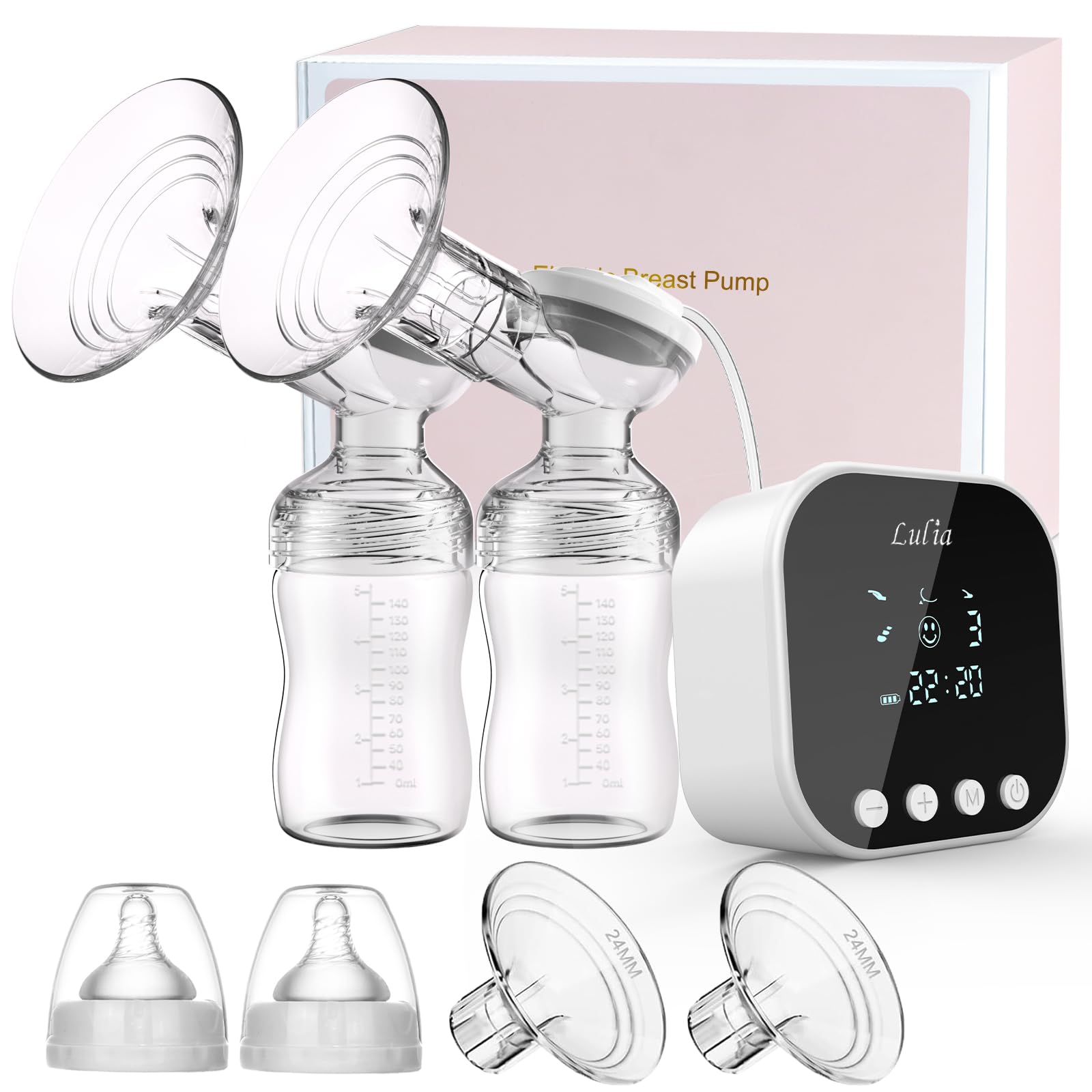 Bellababy Double Electric Breast Pump - 21mm, 24mm, 27mm Flanges - Touch Screen - Strong Suction - Blue - New