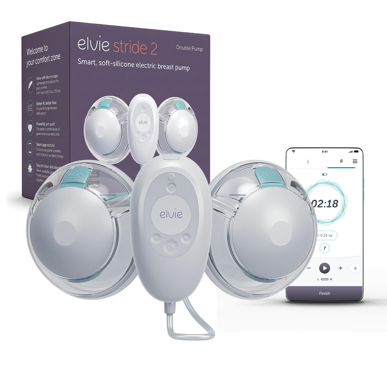 Bellababy Double Electric Breast Pump - 21mm, 24mm, 27mm Flanges - Touch Screen - Strong Suction - Blue - New