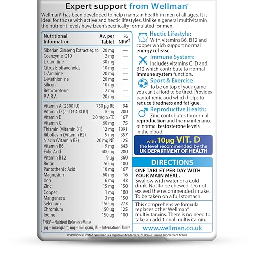 Wellman Multivitamin for Men - 30 Tablets - Daily Nutritional Supplement - New