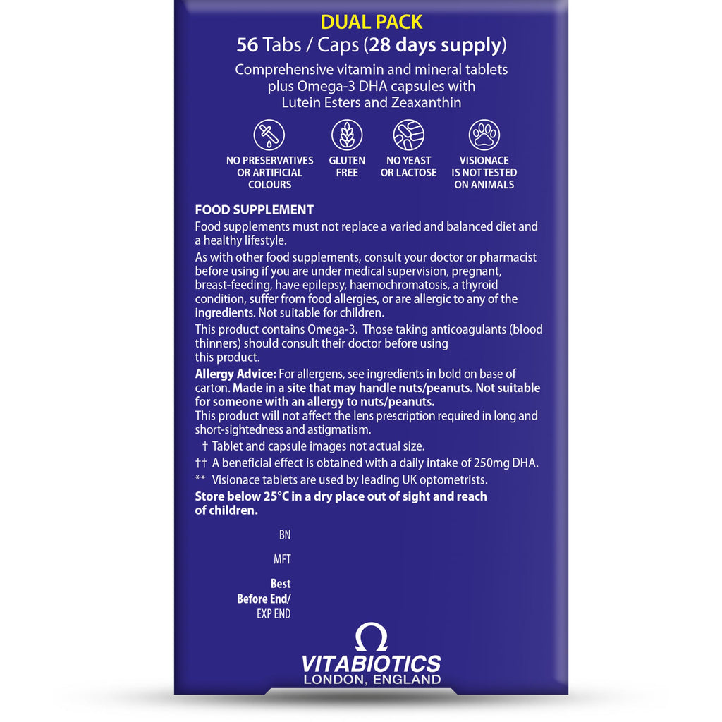 Vitabiotics Visionace Max Tablets & Capsules - 28 Day Duo Pack - Eye Health Vitamins - Damaged Box - BBE 12/2027