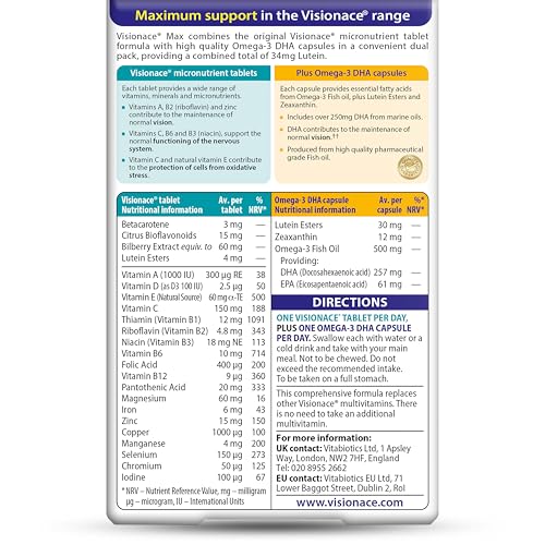 Vitabiotics Visionace Max Tablets & Capsules - 28 Day Duo Pack - Eye Health Vitamins - Damaged Box - BBE 12/2027