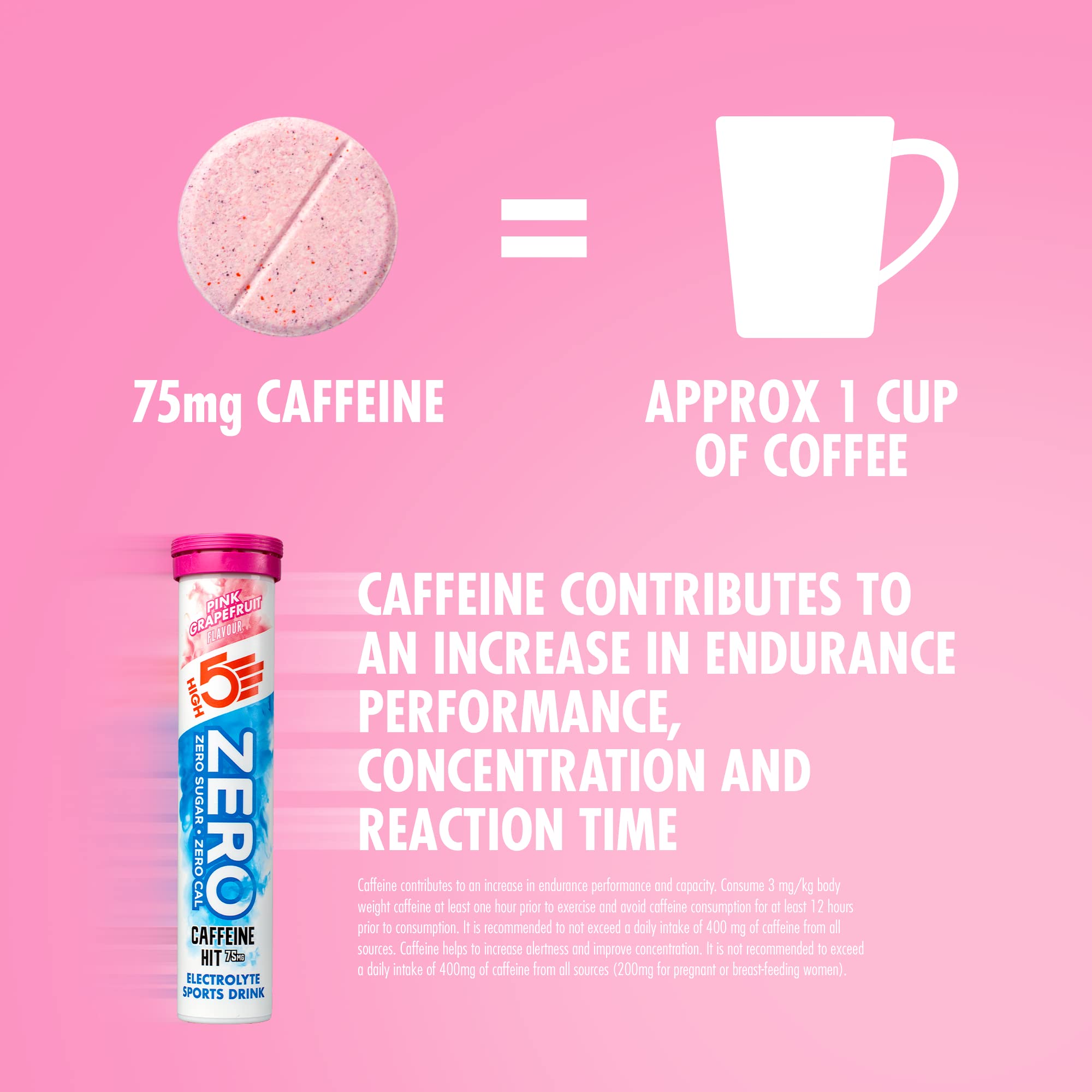 HIGH5 ZERO Caffeine Hit Electrolyte Tablets - Pink Grapefruit, 20 Tablets - Hydration, Vitamin C, Sugar Free - New - BBE 07/2026