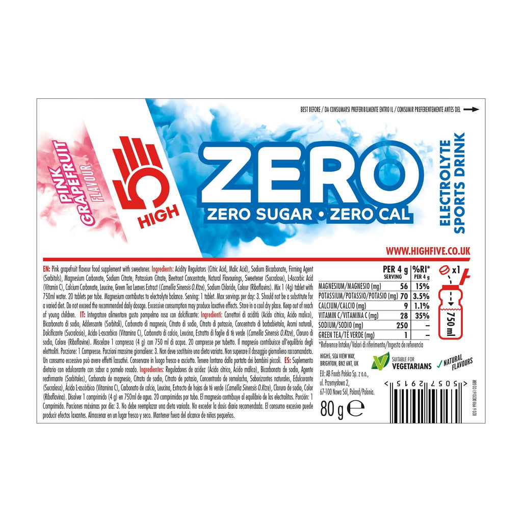 HIGH5 Zero Electrolyte Tablets - Pink Grapefruit - 160 Tablets - 8 Pack - Hydration with Vitamin C, Sugar-Free - Damaged Box - BBE 04/2027