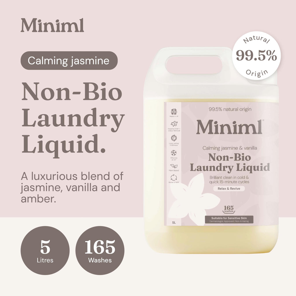 Miniml Laundry Liquid 5L Refill - Wild Jasmine & Vanilla Non-Bio Detergent - Vegan, Cruelty-Free, 165 Washes for Machine & Hand Wash - New