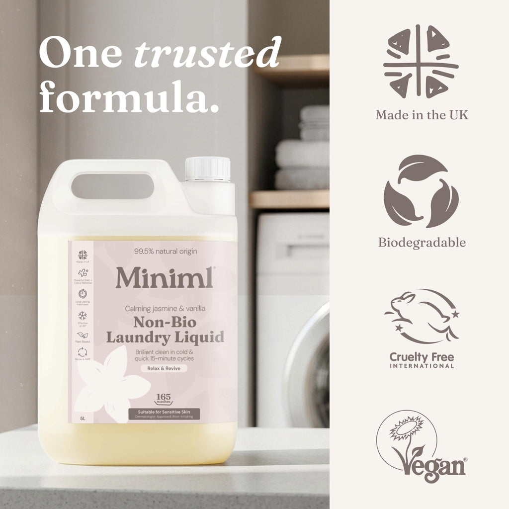 Miniml Laundry Liquid 5L Refill - Wild Jasmine & Vanilla Non-Bio Detergent - Vegan, Cruelty-Free, 165 Washes for Machine & Hand Wash - New