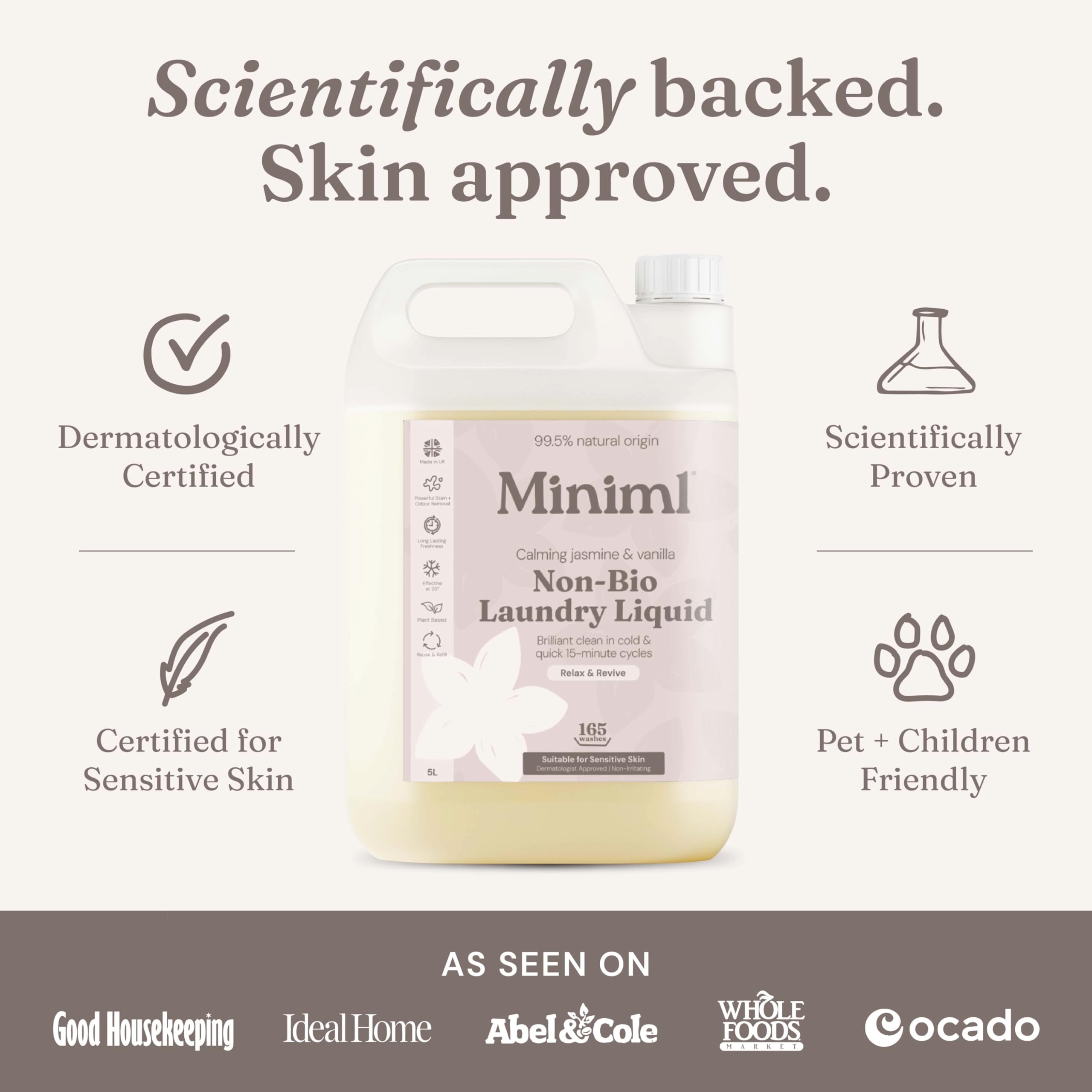 Miniml Laundry Liquid 5L Refill - Wild Jasmine & Vanilla Non-Bio Detergent - Vegan, Cruelty-Free, 165 Washes for Machine & Hand Wash - New
