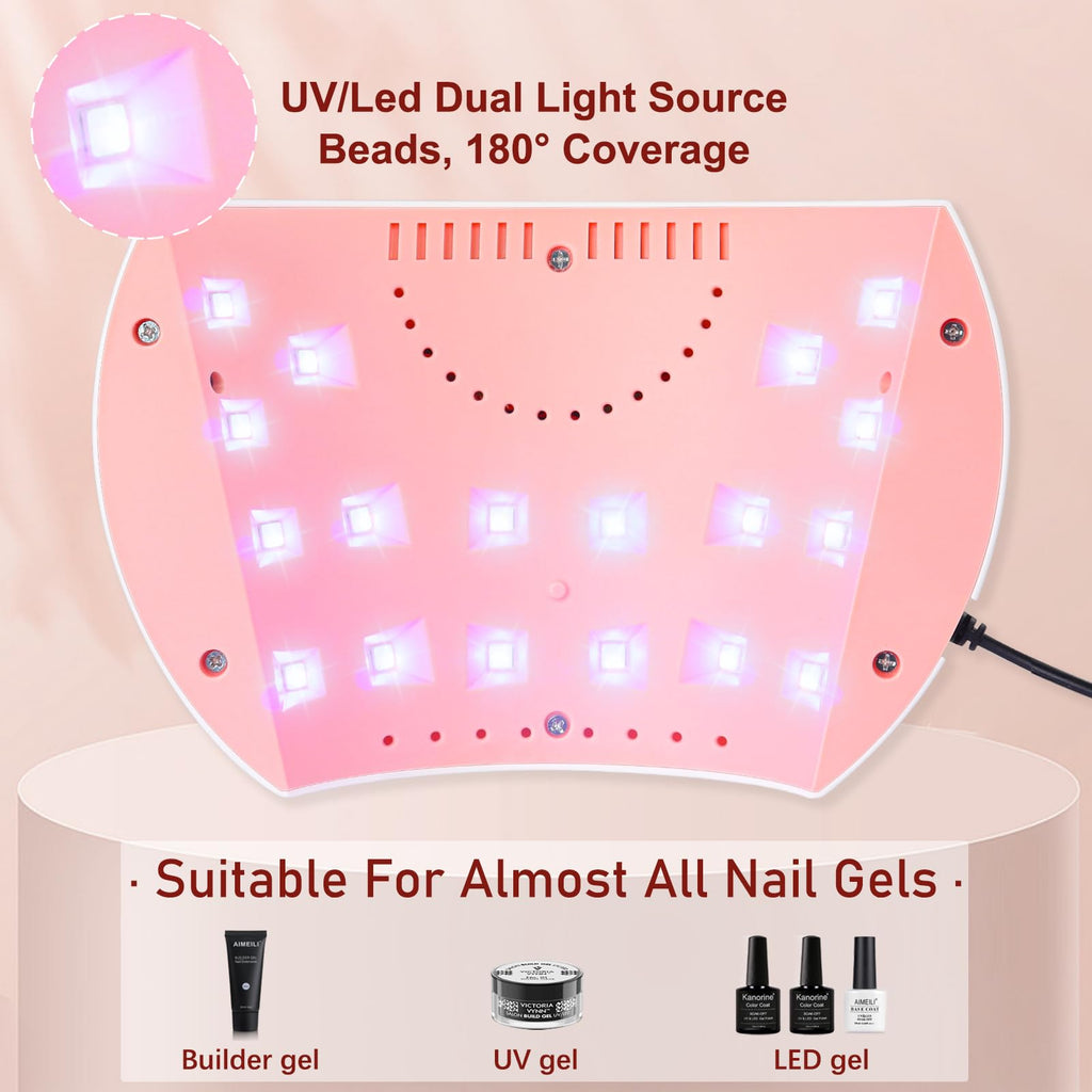 54W UV LED Nail Lamp for Gel Nails - Portable Nail Dryer, 3 Timer, Auto Sensor, LCD Screen, USB Plug - New