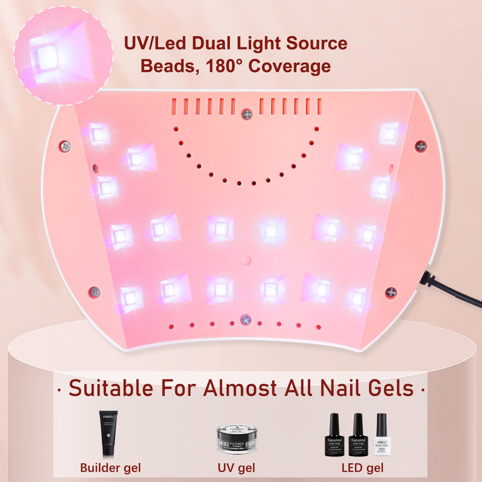 54W UV LED Nail Lamp for Gel Nails - Portable Nail Dryer, 3 Timer, Auto Sensor, LCD Screen, USB Plug - New