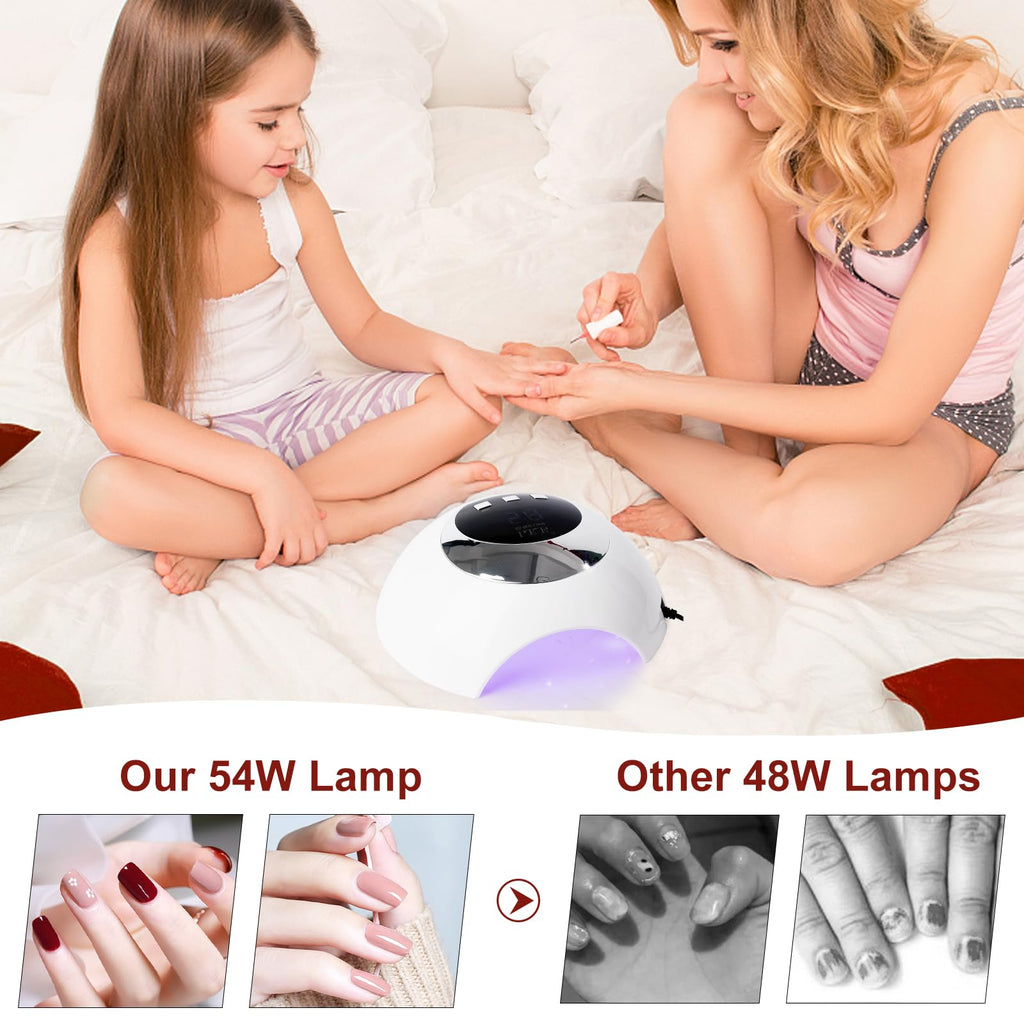 54W UV LED Nail Lamp for Gel Nails - Portable Nail Dryer, 3 Timer, Auto Sensor, LCD Screen, USB Plug - New