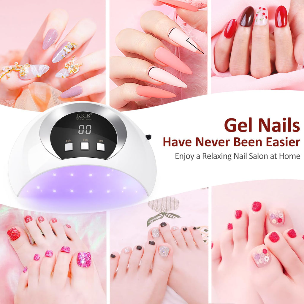 54W UV LED Nail Lamp for Gel Nails - Portable Nail Dryer, 3 Timer, Auto Sensor, LCD Screen, USB Plug - New