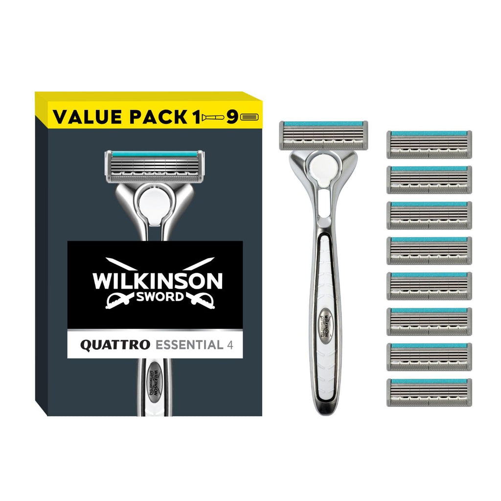 Wilkinson Sword Quattro Titanium Sensitive Razor Kit - 1 Handle, 1 Blade, 2x4 Refill Cartridges - Value Pack - Damaged Box