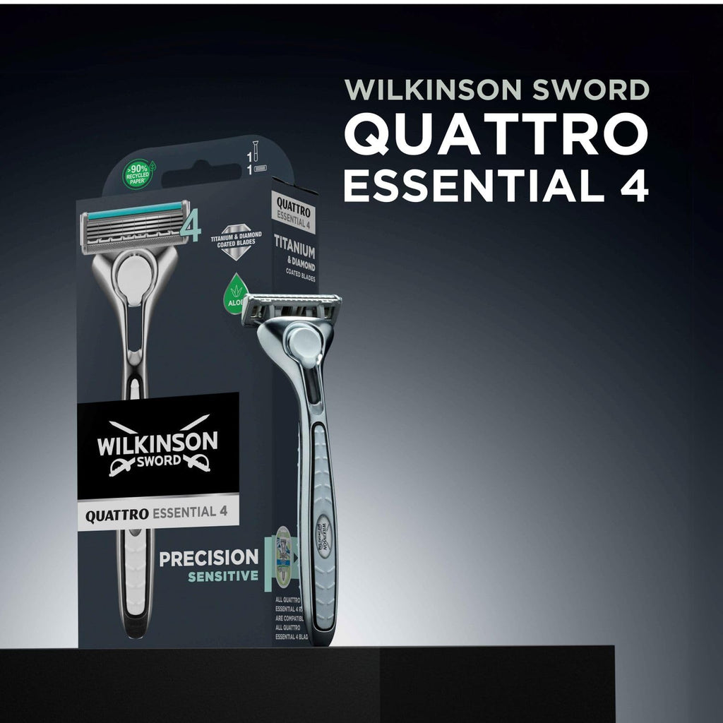 Wilkinson Sword Quattro Titanium Sensitive Razor Kit - 1 Handle, 1 Blade, 2x4 Refill Cartridges - Value Pack - Damaged Box