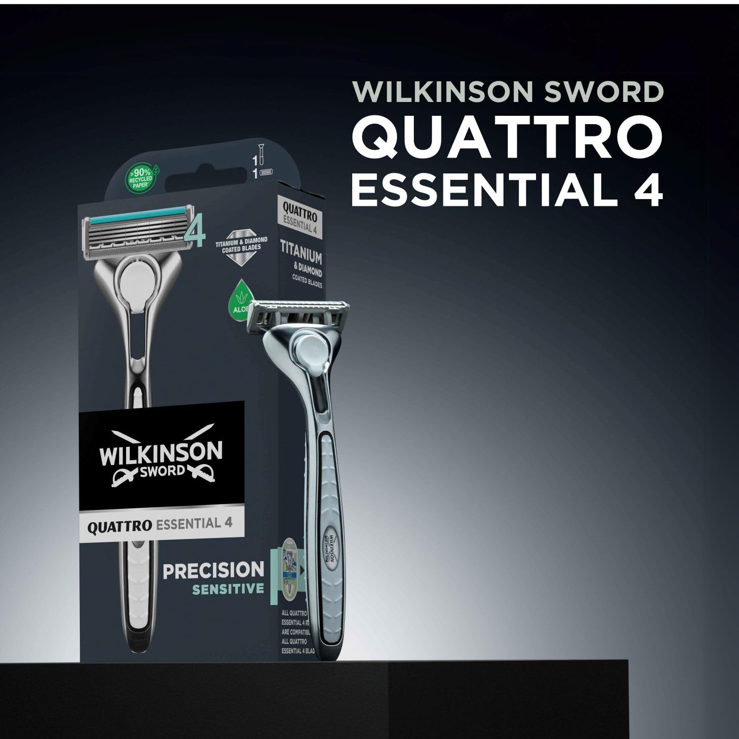 Wilkinson Sword Quattro Titanium Sensitive Razor Kit - 1 Handle, 1 Blade, 2x4 Refill Cartridges - Value Pack - Damaged Box
