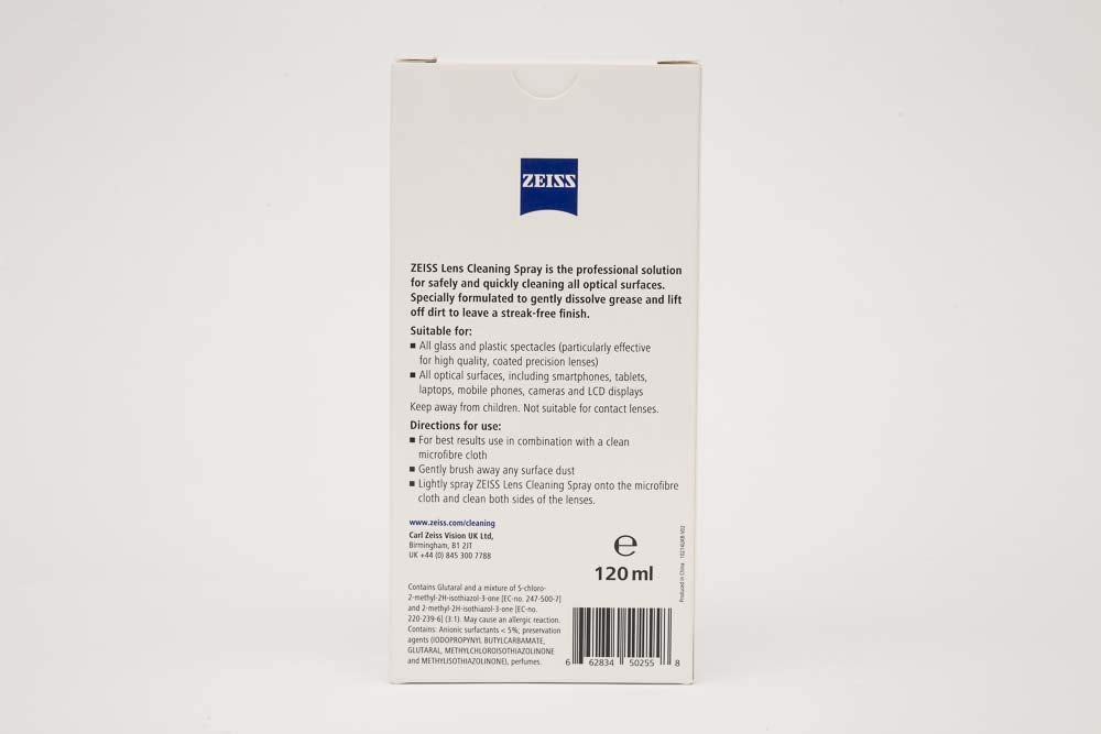 ZEISS Lens Cleaning Spray - 2x 120ml Twin Pack - Optical Glass Plastic Cleaner for Glasses Cameras Screens - Damaged Box - BBE 03/2028